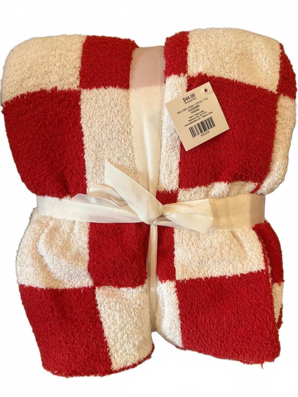 Hobby Lobby Red and White Checkered Christmas Throw Blanket 60x50